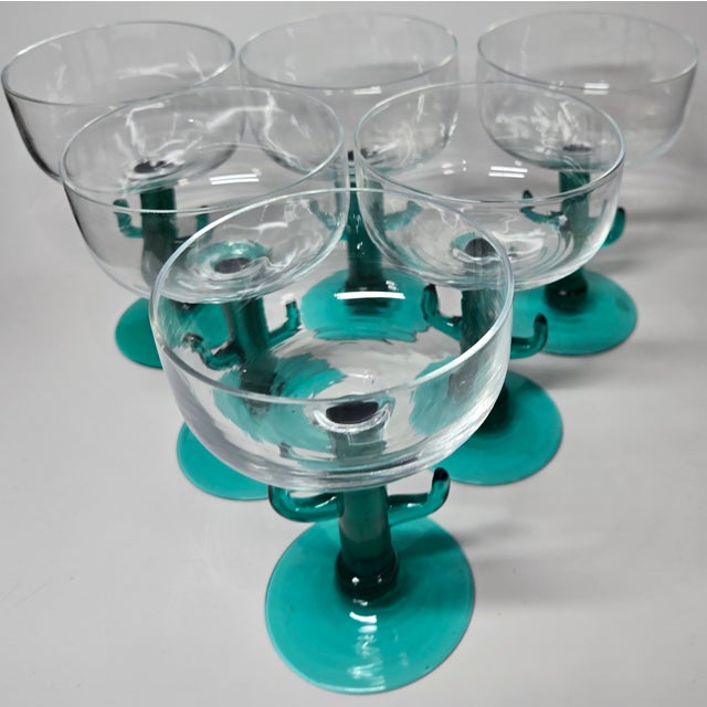 Glass 1980s Cactus Stem Margarita Glasses- Set of Six For Sale - Image 7 of 11