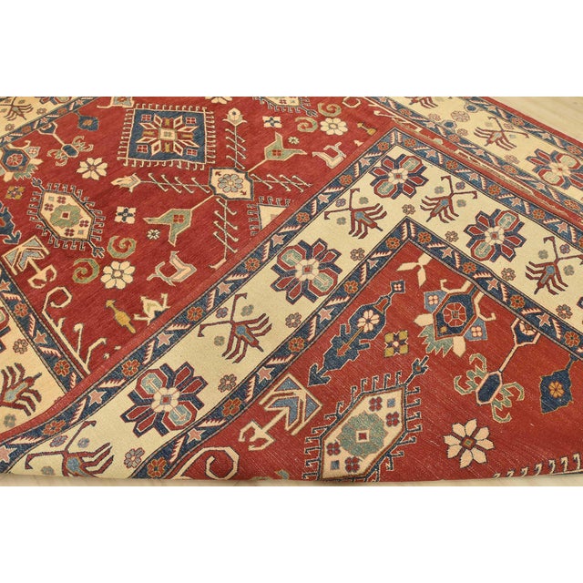 Kazak Rug 9’3” X 13’8” Red Wool Tribal Hand-Knotted Oriental Carpet For Sale - Image 13 of 14