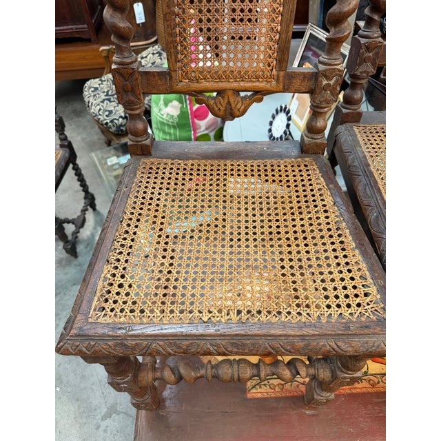 Gothic Set of 6 19th-Century French Renaissance Carved Walnut Hunting Chairs For Sale - Image 3 of 17