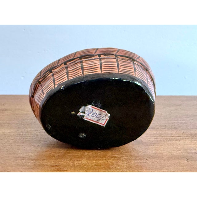 Brown Vintage Papier-Mâché Cat Basket Trinket Box For Sale - Image 8 of 9