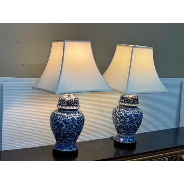 Early 21st Century Blue & White Ginger Jar Table Lamps, Pair For Sale - Image 5 of 12