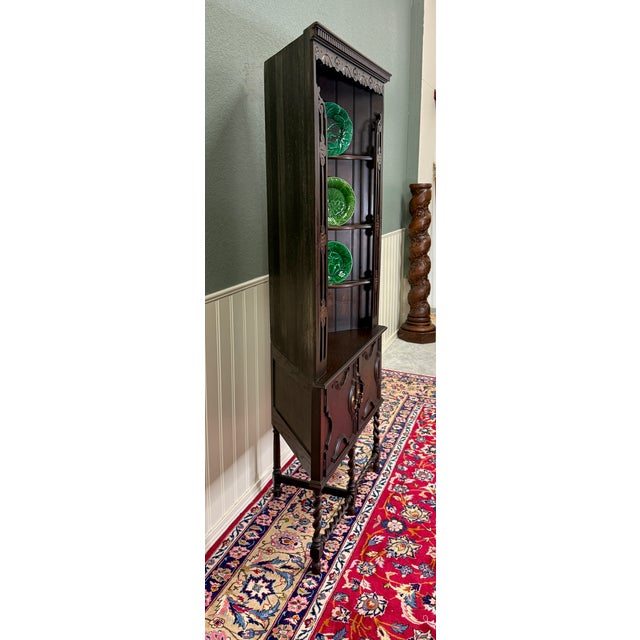 Antique English Jacobean Corner Cabinet Barley Twist Legs Oak Key Tall 1920s For Sale - Image 16 of 18