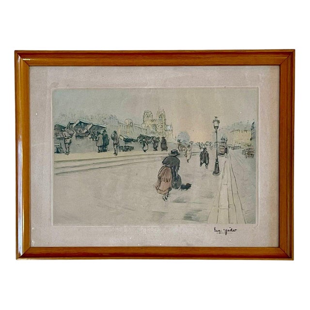 Eugène-Louis Veder, Quai Des Grands Augustins in Paris, Watercolor & Ink For Sale