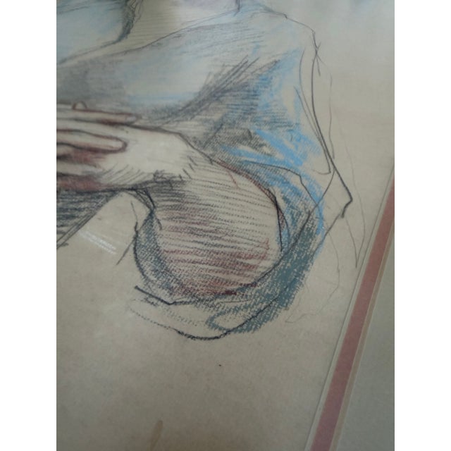 1970s 1970s Original Pastel Portrait by Barnaby Fitzgerald Framed Drawing For Sale - Image 5 of 12