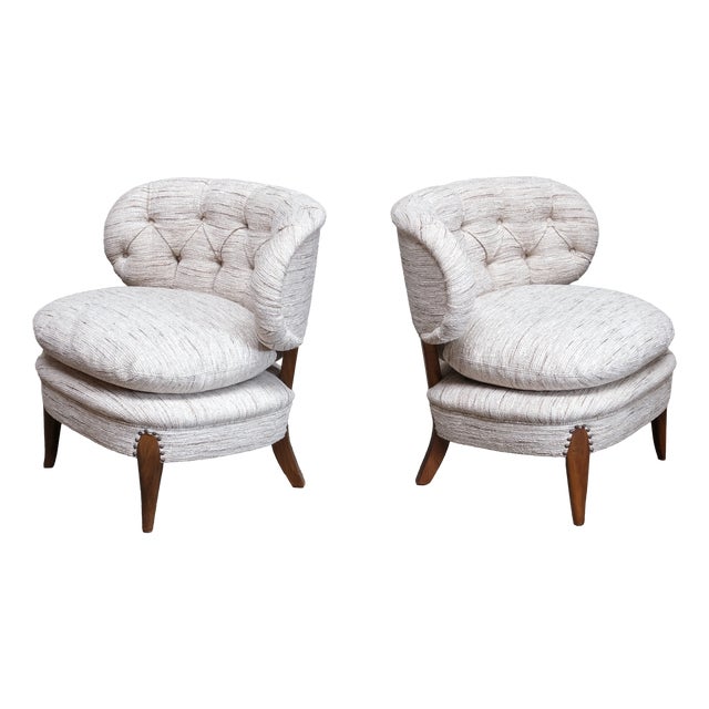Lounge Chairs in Pierre Frey Tweed and Beech by Otto Schulz, Sweden, 1940s, Set of 2 For Sale