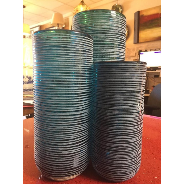 Etched Aqua Blue Vases Set Of 3 Chairish