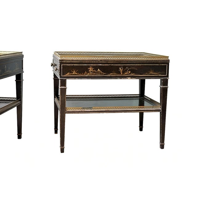 Chinoiserie Mid-20th Century Chinoiserie & Faux Tortoiseshell Tray-Top Side Tables With Park Avenue Provenance - A Pair For Sale - Image 3 of 18