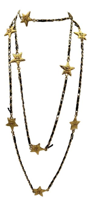 Chanel Leather And Gold Toned Chain Star Necklace 2010