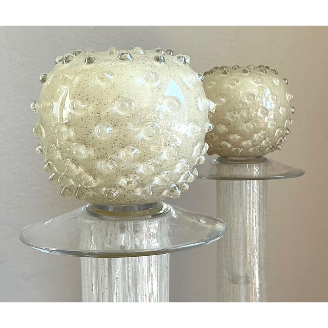 Vintage Monumental Murano Handblown Glass Bottles With Stoppers - Pair For Sale - Image 11 of 18