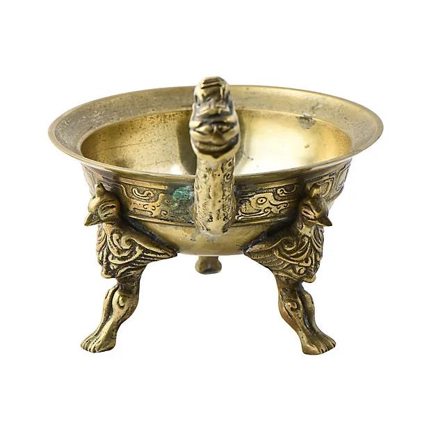Mid 20th Century Asian Figural Brass Footed Bowl For Sale - Image 5 of 9