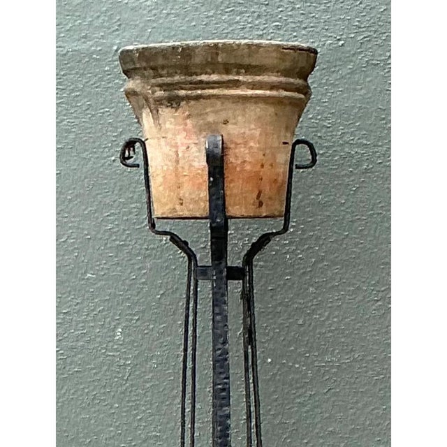 Vintage Hammered Iron and Wells Cement Planter Stand For Sale - Image 9 of 13