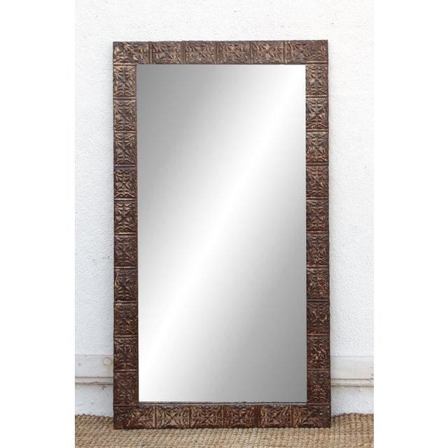 Large Antique Pressed Tin Tile Floor Mirror For Sale - Image 4 of 8