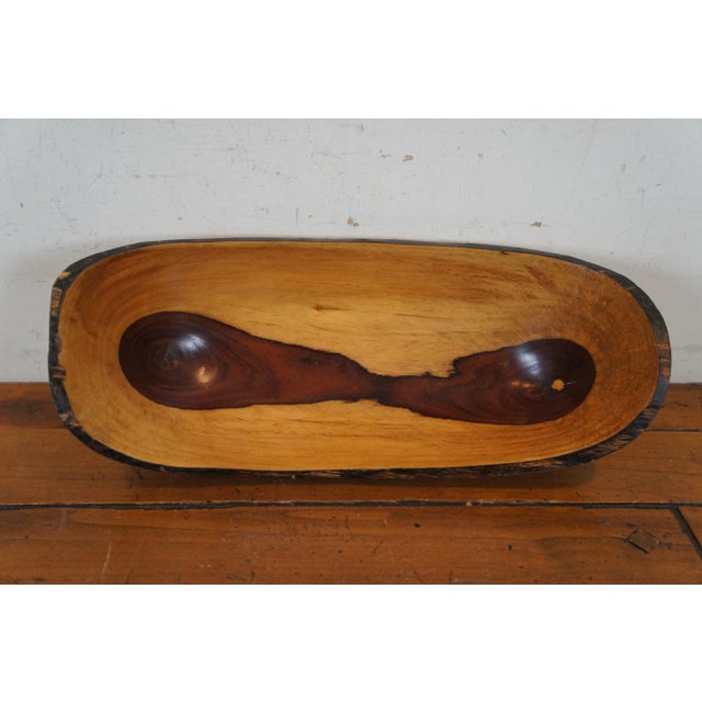 Brown Artisan Carved Sculptural Oval Olive Wood Centerpiece Fruit Serving Bowl For Sale - Image 8 of 12