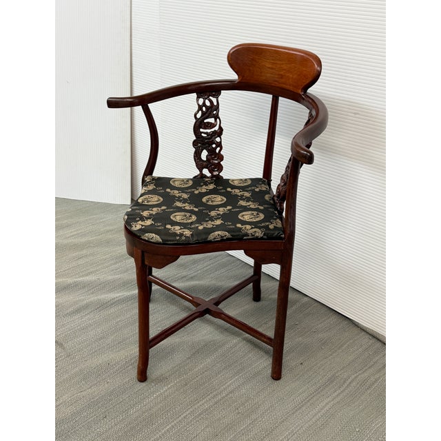 Asian Antique Oriental Hand Carved Corner Armchair For Sale - Image 3 of 12