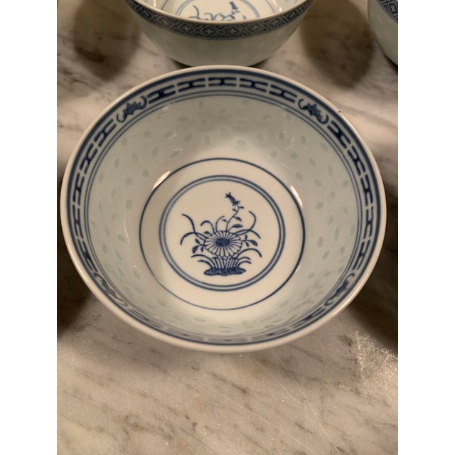 Vintage Chinese Blue & White Porcelain Rice Grain Bowls Set of 12 For Sale - Image 9 of 16