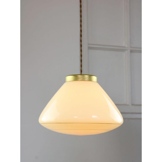 Mid-Century Modern Mid-Century Modern Italian Yellow Glass and Brass Pendant Lamp, 1960s For Sale - Image 3 of 15