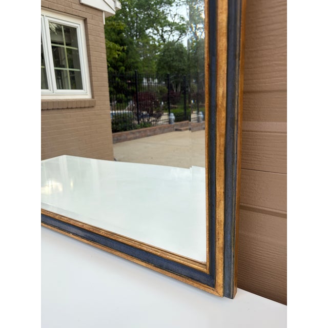 Wood Late 20th Century Italian Giltwood Mirror With Blue Painted Details and Floral Swags For Sale - Image 7 of 12