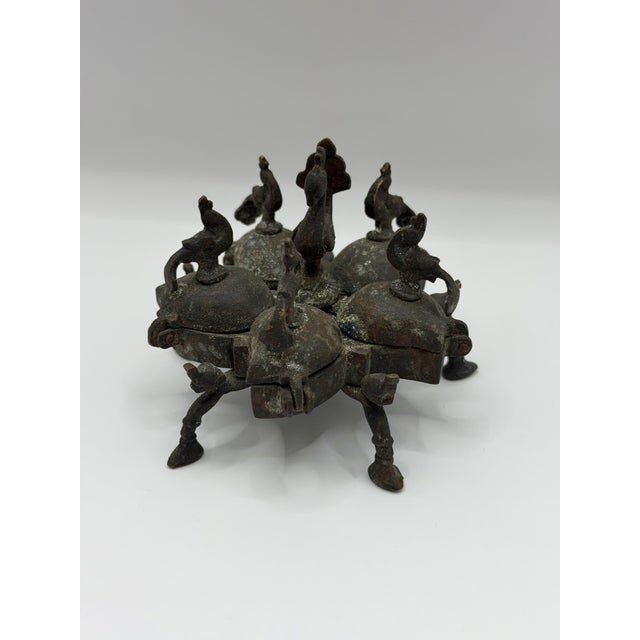 Mid-Century Modern Antique Indian Kumkum Box in Cast Brass | Multi-Lidded Ritual Container For Sale - Image 3 of 7