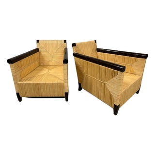 Vintage Wicker Cane Mahogany Merbau Chairs, a Pair For Sale