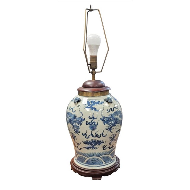 19th Century Blue & White Chinese Dragon Vase Lamp For Sale - Image 10 of 11