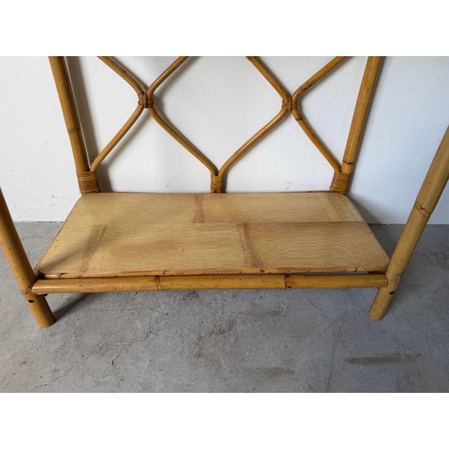 Vintage Coastal Arched Top Rattan Étagère With Wood Shelves For Sale - Image 9 of 13