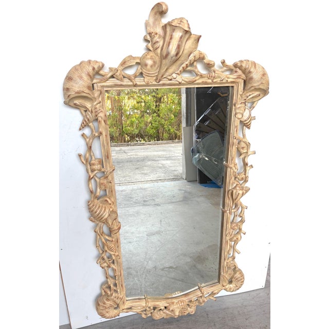 Late 20th Century Italian Hand-Carved Grotto Shell & Coral Reef Mirror with Beveled Glass For Sale - Image 5 of 18