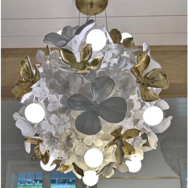 Regina Andrew Dogwood Chandelier | White & Gold Floral Statement Chandelier New - a Pair For Sale In Chicago - Image 6 of 9
