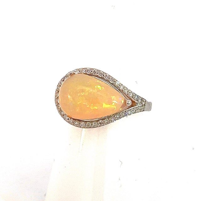 Yellow Natural Opal Diamond Ring 6.75 14k W Gold 4 TCW Certified For Sale - Image 8 of 12