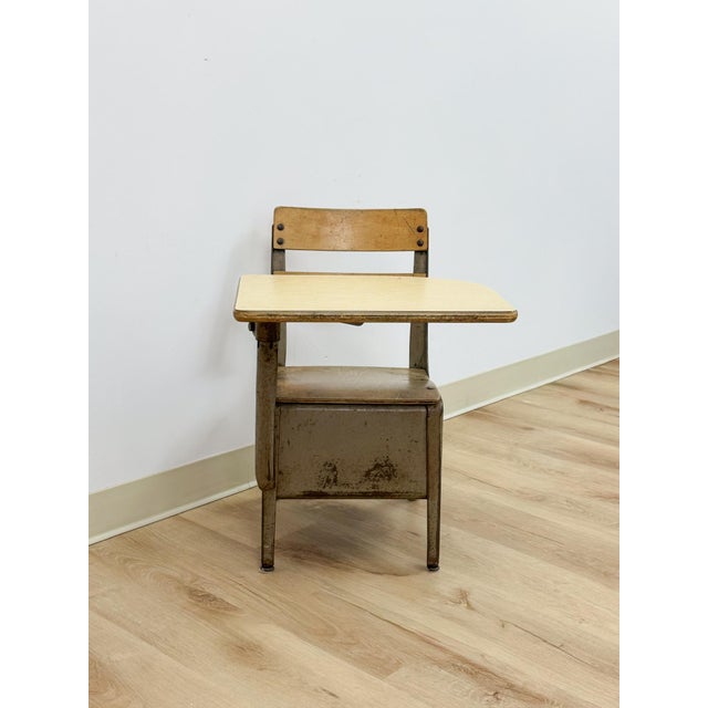 Antique Industrial Kids School Desk Adjustable Vintage Cast Iron Wood For Sale - Image 9 of 16