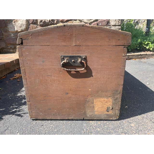 Antique Wood Trunk Immigrants Chest Dome Top Humpback Storage 19th Century For Sale - Image 9 of 12