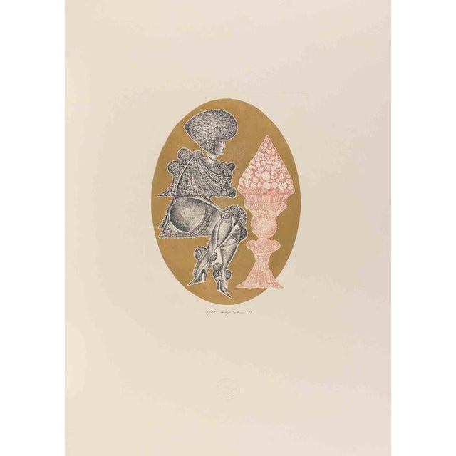 Etching on paper, realized in 1982 by Pasquale Basile. Hand signed and numbered in pencil. Edition of 20. Excellent...