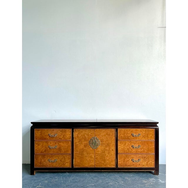 Vintage Regency Century Chin Hua Burl Pagoda Dresser For Sale - Image 11 of 12