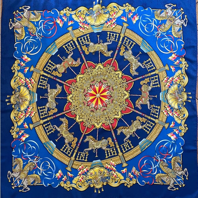 Contemporary Hermès Scarf “Luna Park”, Blue, 1993 For Sale - Image 3 of 10