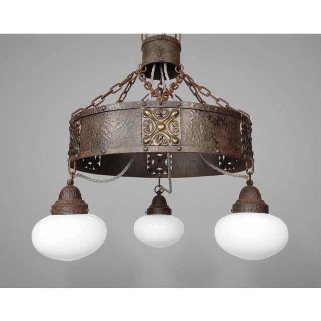 An exceptionally good, very large, and really rather rare - possibly unique - Arts & Crafts chandelier / pendant lamp,...