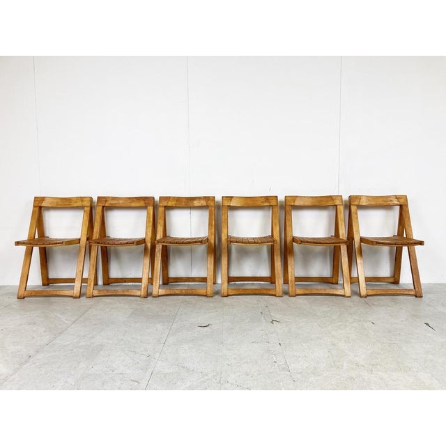 Vintage Wooden Folding Chairs, 1960s, Set of 6 For Sale - Image 3 of 11