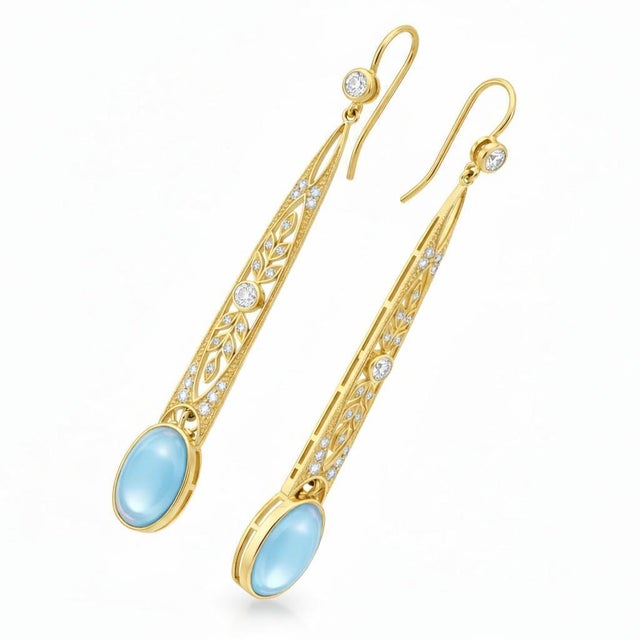 Modern Art Nouveau Topaz Drop Earrings Silver, Gold, A Pair For Sale - Image 3 of 5