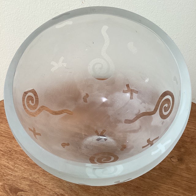 Platinum Vintage Frosted Modern Robert McCandless Etched Art Glass Bowl For Sale - Image 8 of 12