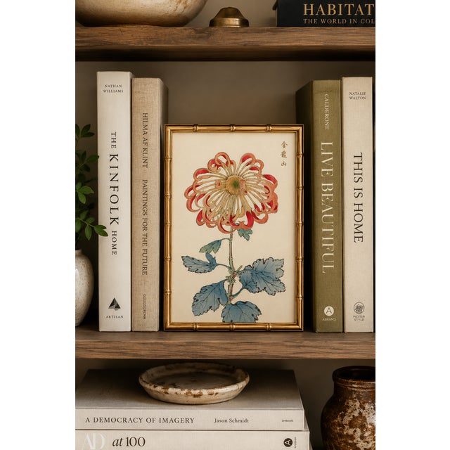 Paper Red Chrysanthemum by Hasegawa, Vintage Japanese Botanical Art Print, 8" X 12" For Sale - Image 7 of 8