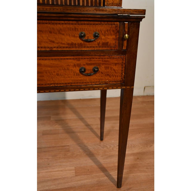 1900s English Hepplewhite Mahogany Inlaid Secretary / Tambour Writing Desk For Sale - Image 6 of 18