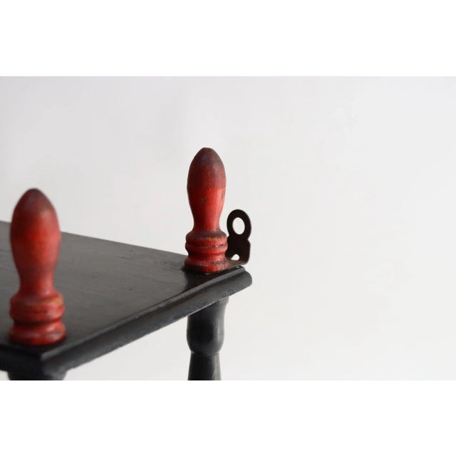 Vintage Diminutive Black Lacquered Table or Wall Shelf With Carved Red Finials For Sale - Image 11 of 18