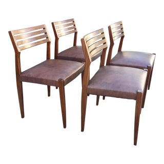 Mid-Century French Walnut Chairs - Set of 4 For Sale