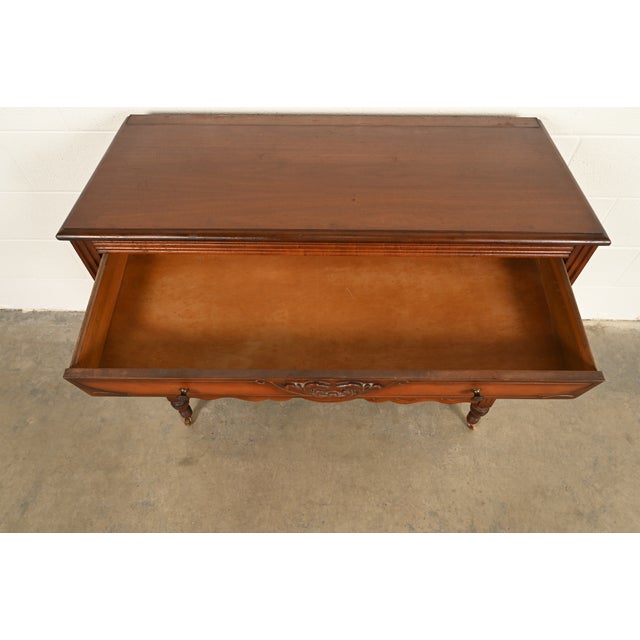 Wood Berkey & Gay Style Antique Art Deco Carved Walnut Three-Drawer Dresser or Chest of Drawers, Circa 1930s For Sale - Image 7 of 15