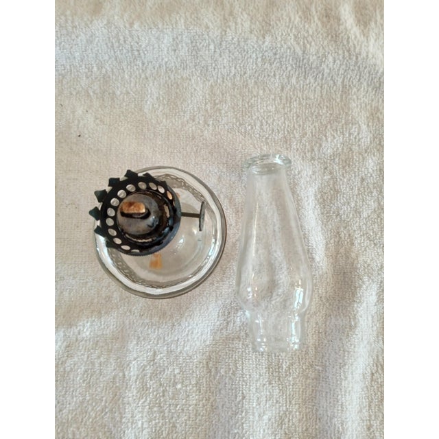 1930s Vintage Miniature Oil Lamp, Clear Glass With Pierced Silver Metal Band For Sale - Image 5 of 6
