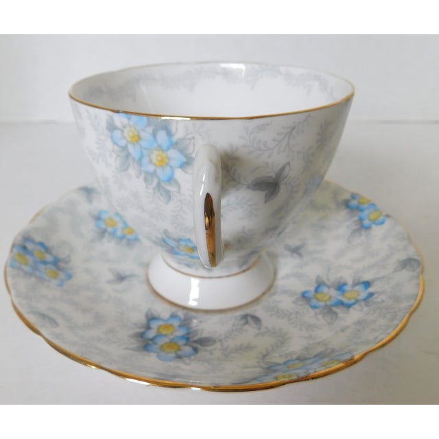 Shabby Chic 1950s Tuscan Porcelain Chintz Forget-Me-Not Teacup and Saucer Set- 2 Pieces For Sale - Image 3 of 12