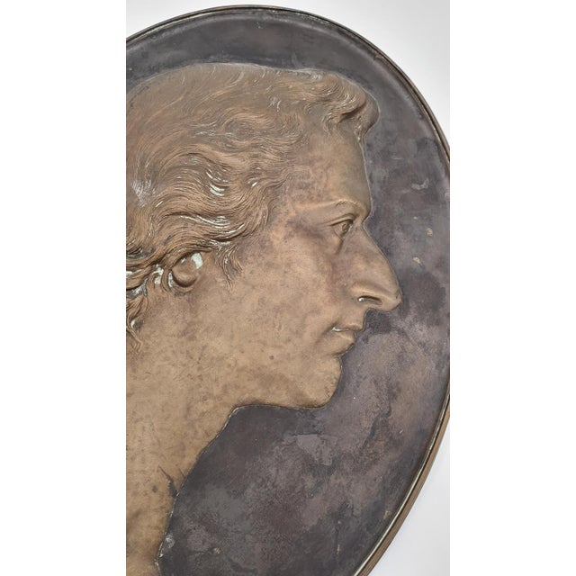 Vintage German Portrait Bas-Relief in Dark Brown Bronze, 1933 For Sale - Image 4 of 15