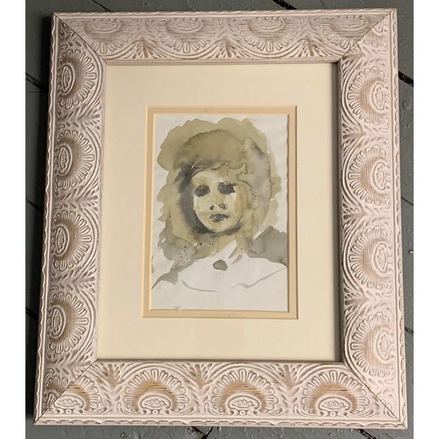 Original Vintage Portrait Watercolor in Vintage Frame For Sale - Image 4 of 4