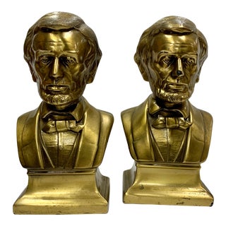 Late 20th Century Abraham Lincoln Brass Bookends - a Pair For Sale