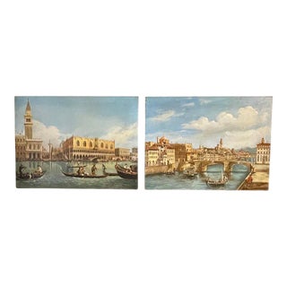 Pair of 19th Century Venetian Oil Paintings For Sale