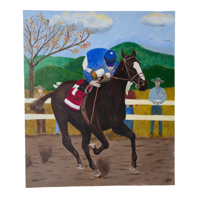 Vintage Polo Ralph Lauren Style Racehorse Painting For Sale
