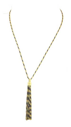 Black & Yellow 14k Gold Twisted Design Tassel Necklace